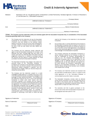 Credit and Indemnity Agreement