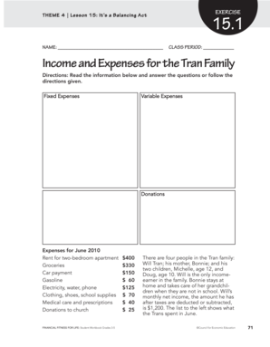 Income and Expenses Worksheet