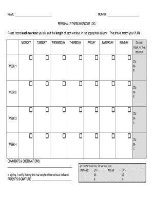 personal fitness workout log ecaspaincom fill online printable