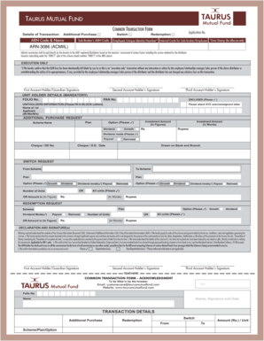 Taurus Mutual Fund Common Transaction Form