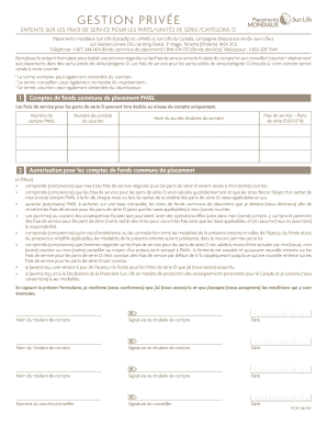 Entente sur les frais de service pour les parts/unités de série/catégorie O