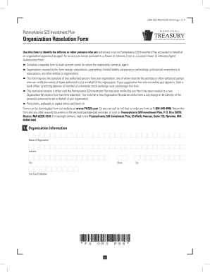 Pennsylvania 529 Investment Plan Organization Resolution Form