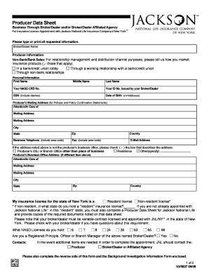 Producer Data Sheet for Insurance License Appointment