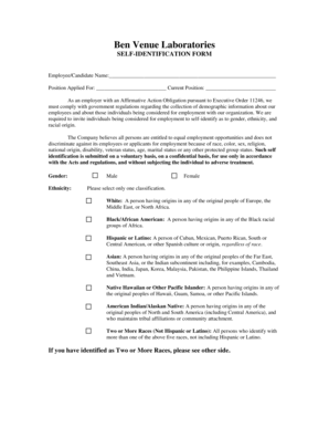 Ben Venue Laboratories Self-Identification Form