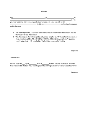 Affidavit for Company Incorporation