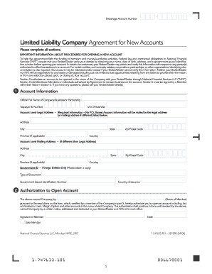 Limited Liability Company Agreement for New Accounts