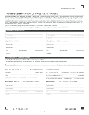 Trustee Certification of Investment Powers