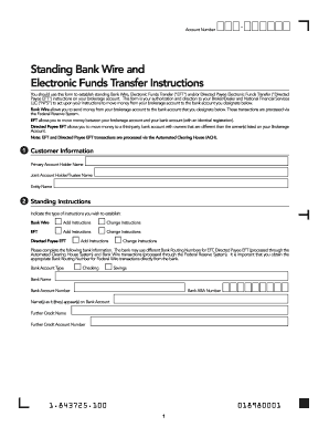 Standing Bank Wire and EFT Instructions Form