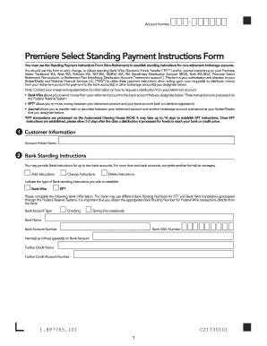 Premiere Select Standing Payment Instructions Form