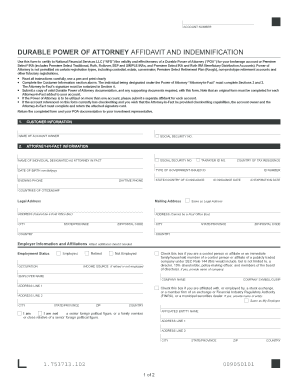Durable Power of Attorney Affidavit and Indemnification