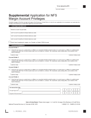 Supplemental Application for NFS Margin Account Privileges