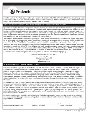 Prudential FCRA Disclosure and Authorization Form