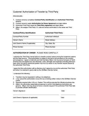 Customer Authorization of Transfer by Third Party