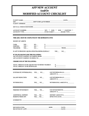 AFP New Account Modified Account Checklist