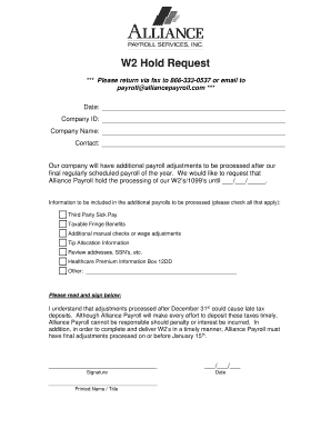 W2 Hold Request Form