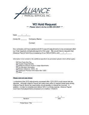 W2 Hold Request Form