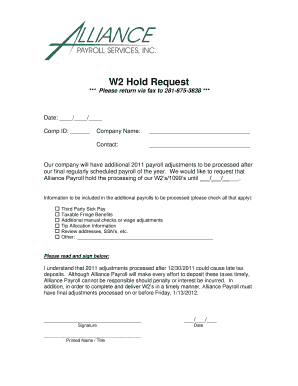 W2 Hold Request Form