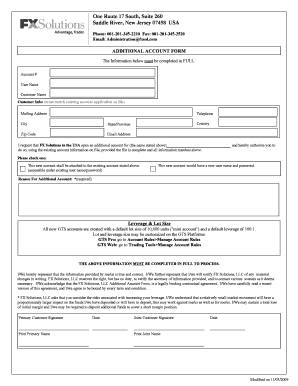 FX Solutions Additional Account Form