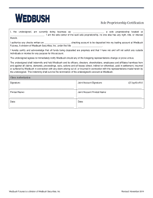 Sole Proprietorship Certification