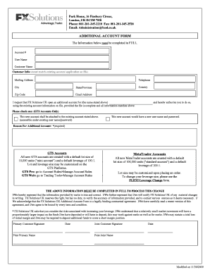 FX Solutions UK Additional Account Form