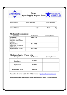 Texas Agent Supply Request Form