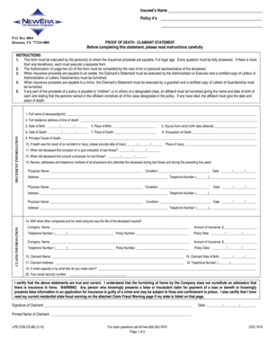 Proof of Death Claimant Statement