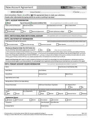 New Account Agreement Custodial Form