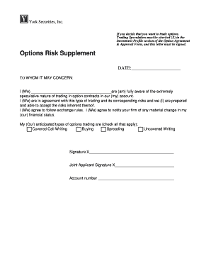 Options Trading Risk Acknowledgment Form