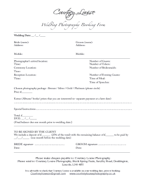 Wedding Photography Booking Form