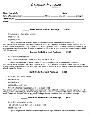 Bridal Portrait Package Agreement
