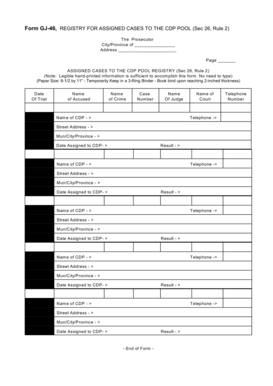 Form GJ-46 Registry for Assigned Cases to the CDP Pool