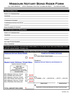 Missouri Notary Bond Rider Form