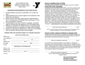 YMCA Skate Park Hold Harmless and Medical Release Form