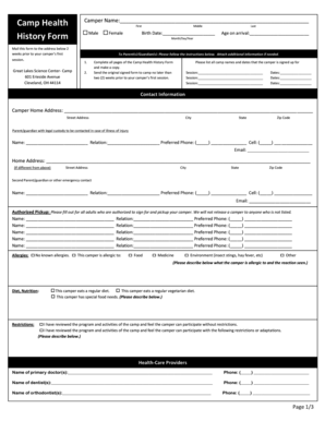 Camp Health History Form
