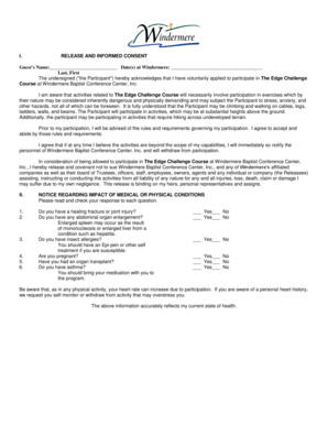 Release and Informed Consent for The Edge Challenge Course