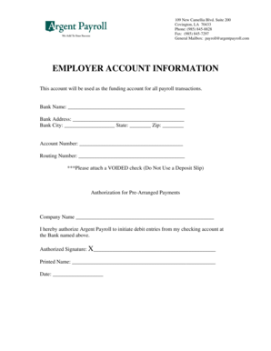 Argent Payroll Authorization Form
