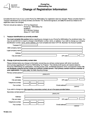 New York PrompTax Withholding Tax Change Form