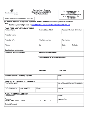 ND Medicaid Prior Authorization Form for Genitourinary Smooth Muscle Relaxants