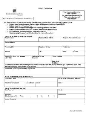 Dificid Prior Authorization Form