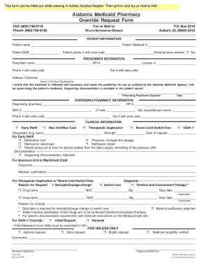 Alabama Medicaid Pharmacy Override Request Form