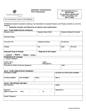 ND Medicaid Ophthalmic Antihistamines Prior Authorization Form