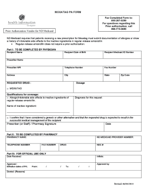 Moxatag Prior Authorization Form