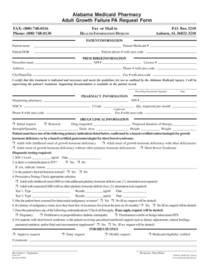 Alabama Medicaid Pharmacy Adult Growth Failure PA Request Form