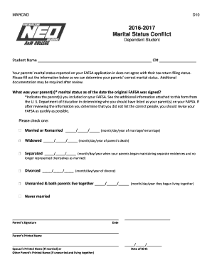 FAFSA Marital Status Conflict Form