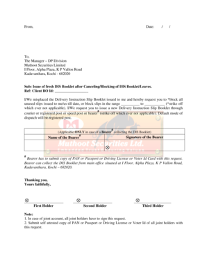 Delivery Instruction Slip Booklet Replacement Request