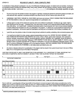 Whitewater Challengers Release of Liability