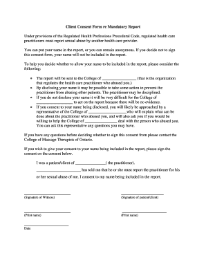 Client Consent Form for Mandatory Report