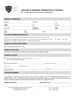 College of Massage Therapists of Ontario Jurisprudence Examination Application