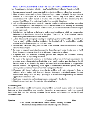 Youth Children Ministry Volunteer Code of Conduct