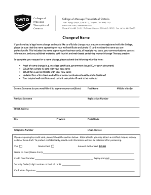 Massage Therapy Name Change Form
